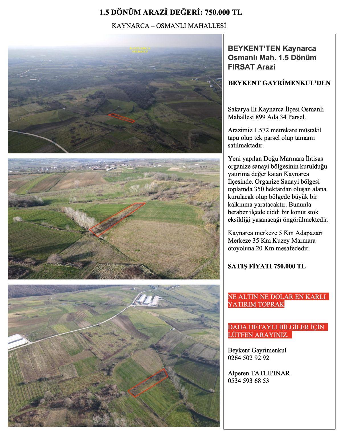Kaynarca Osmanlı’da 1.572 m² Satılık Müstakil Tapulu Arazi
