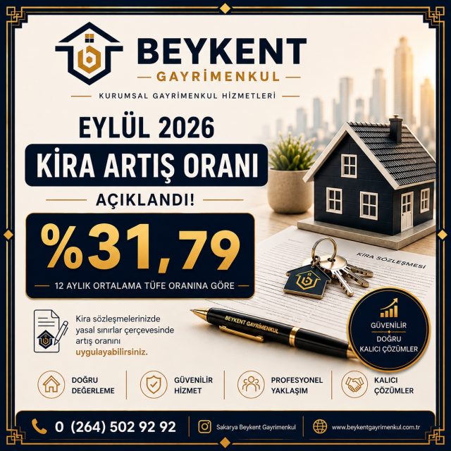 Beykent Gayrimenkul Eylül 2026 kira artış oranı yüzde 31,79 bilgilendirme görseli